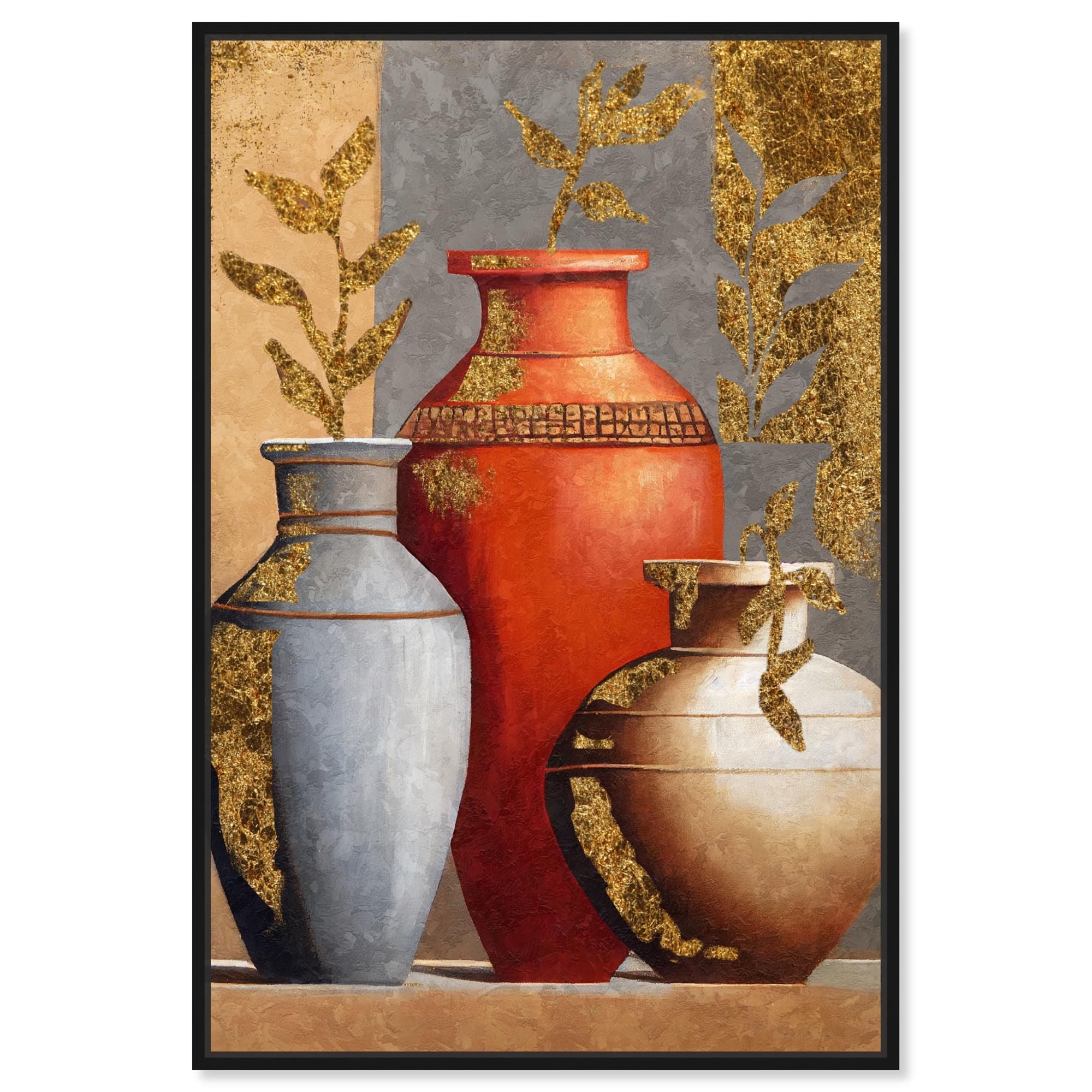 Three Vases Modern Canvas Classic Vintage Wall Art by Art Remedy