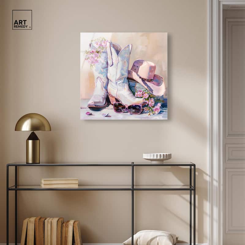 Spring Pink Cowboy Necessities Acrylic by Art Remedy, Ready to Hang