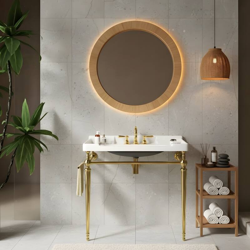 Wall-Mounted Bathroom Vanity with Ceramic Basin and Metal Legs
