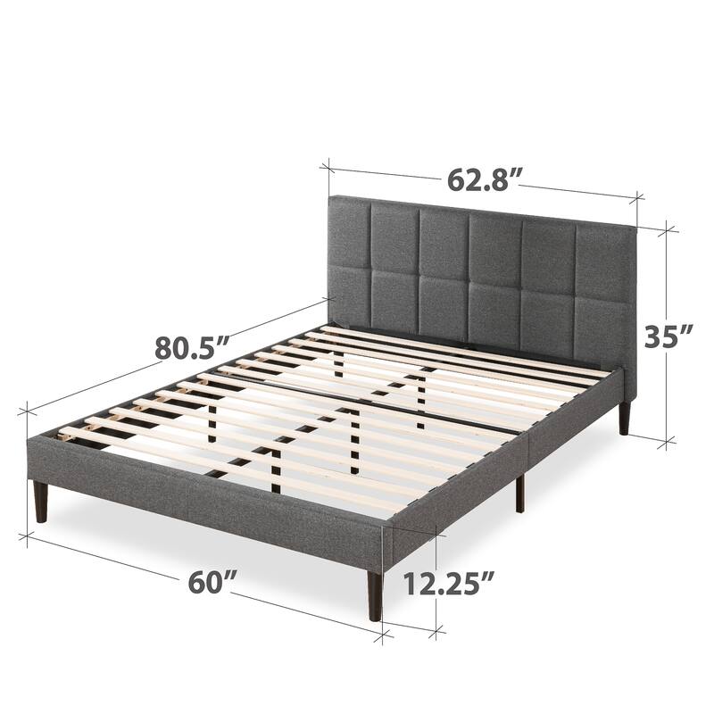 Priage by ZINUS Upholstered Square Stitched Platform Bed Frame - Grey - Queen