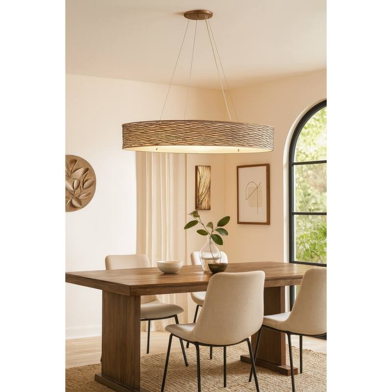 Varaluz Flow Oval Linear Pendant w/Fabric Shade - Hammered Ore - 6-Light - 36"W