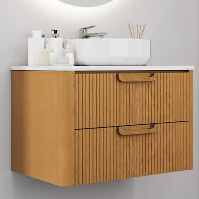 Moasis 30 Inch Floating Bathroom Vanity with White Stone Top and 2 Drawers