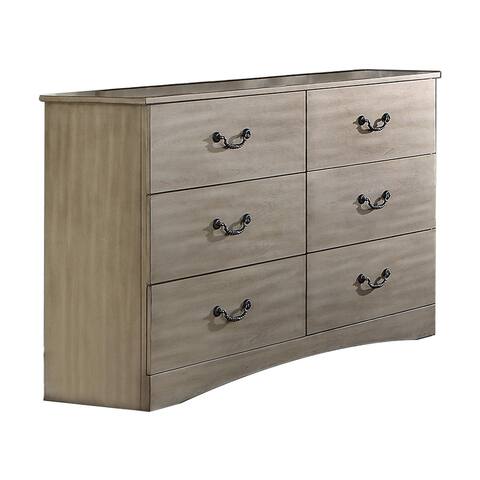 Bran 54 Inch Modern 6 Drawer Dresser, Pine Wood, Scalloped, Light Brown