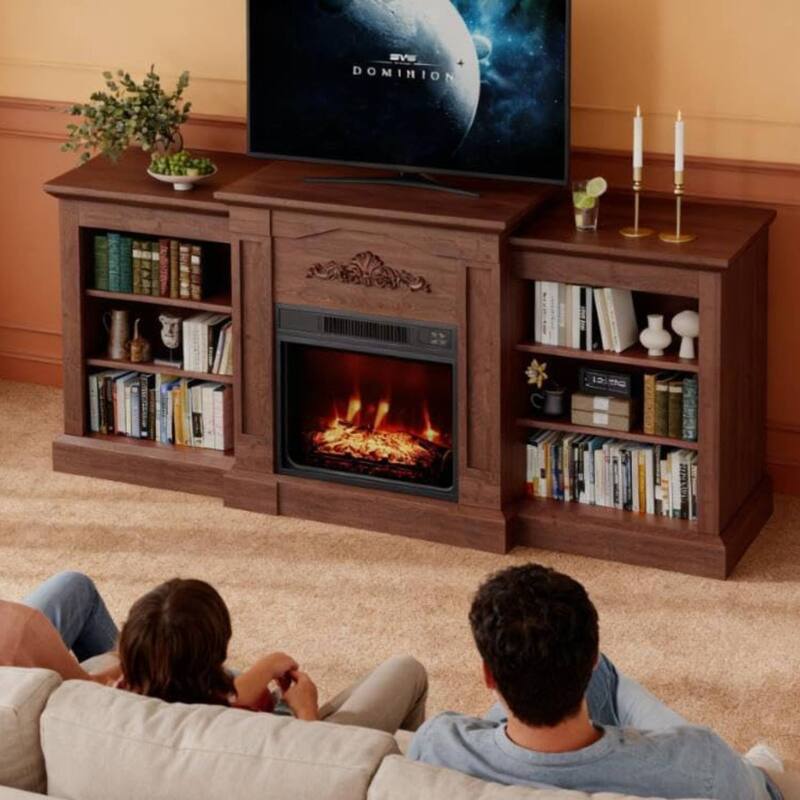 67" TV Stand with 18" Electric Fireplace Heater, Media Console for 80 Inch TVs