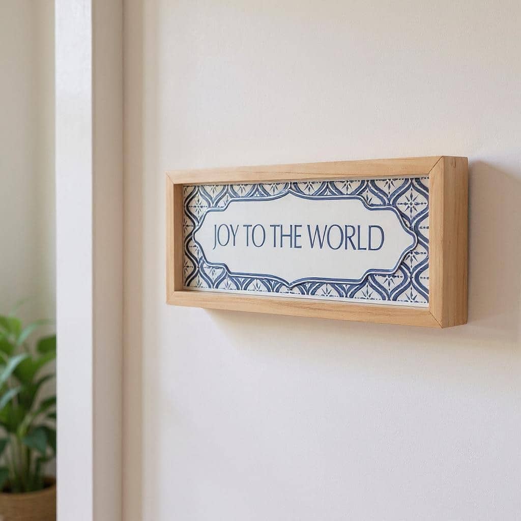 HomeRoots 5" X 12" Blue And White Christmas Joy To The World Wood Framed Art