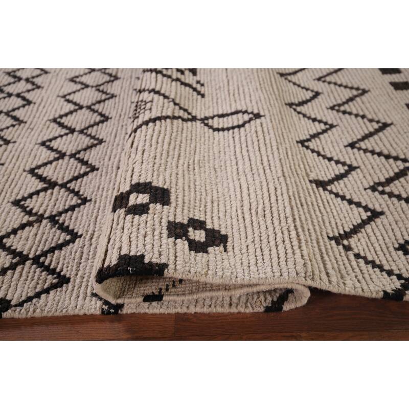 Ivory Trellis Moroccan Area Rug Hand-Knotted Wool Carpet - 7'0"x 10'4"