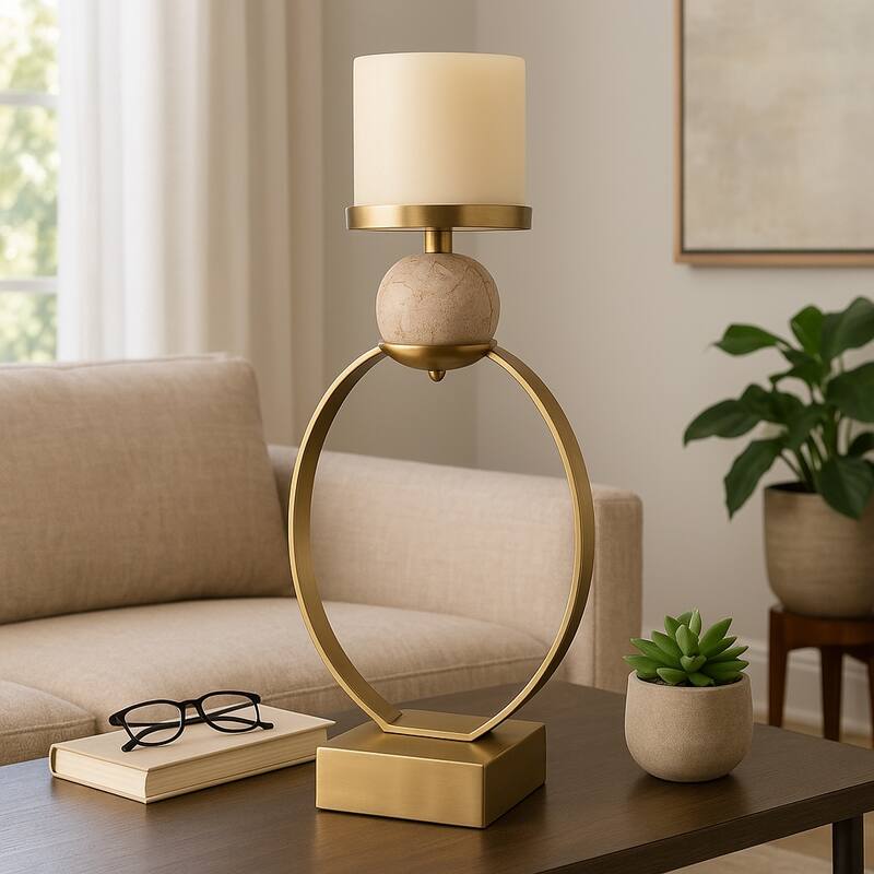 Candle Holder - Metal with Marble Sphere