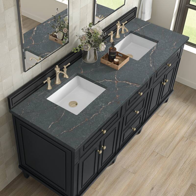 James Martin Vanities Lorelai 72" Double Vanity, Black Onyx - Parisien Bleu