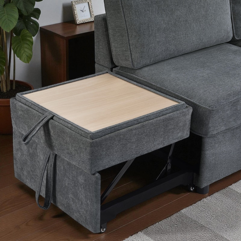 83.9" Convertible Sectional Sofa Bed with Dual Pull-Out Sleepers, Flip-Top Table, USB Ports, Cup Holder & Storage