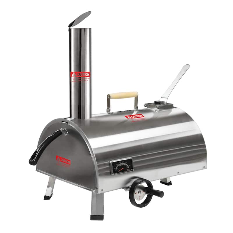 Outdoor Portable 12" Semi-Automatic Rotatable Pizza Ovens,Wood Fired,Built-in Thermometer Pizza Cutter Carry Bag