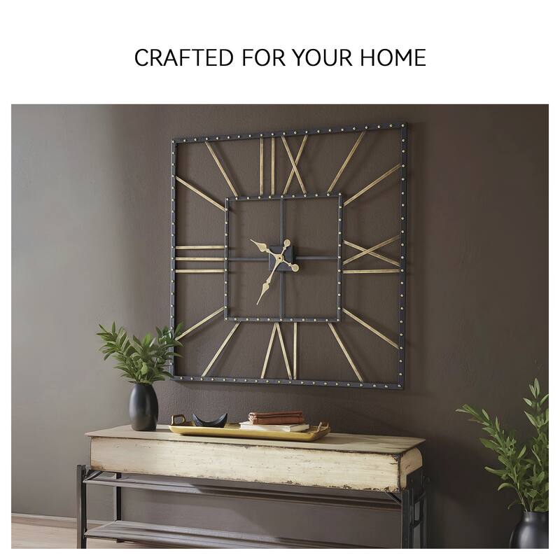 Thames Contemporary Black/Gold Wall Clock - 40" W x 1.5" D x 40" H