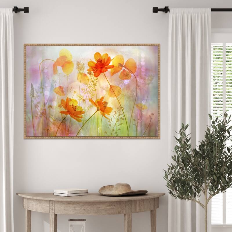 Fragile Orange Flowers by Hilda van der Framed Canvas Wall Art Print