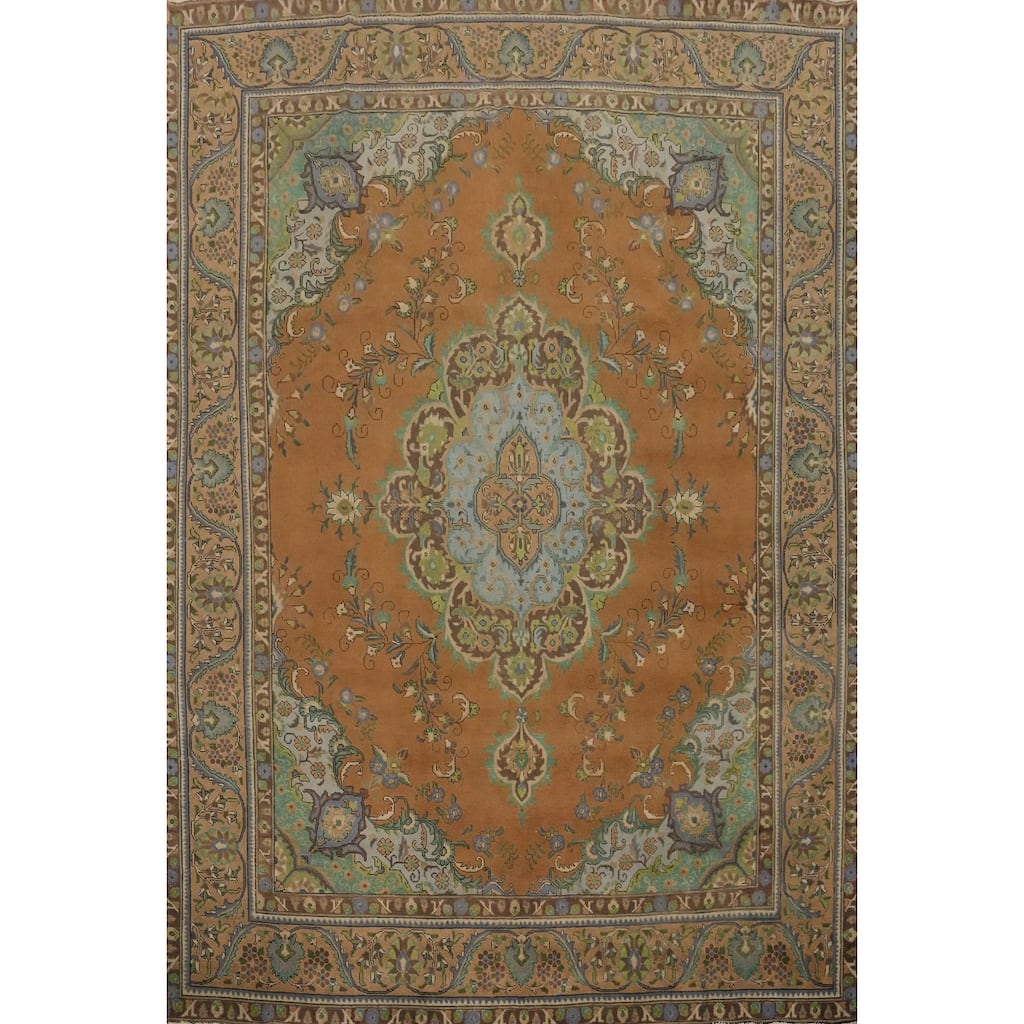 Hand Knotted Oriental 100% Wool Carpet Traditional Floral Oranges & Rust Tabriz Area Rug - 12' 0'' X 9' 6''