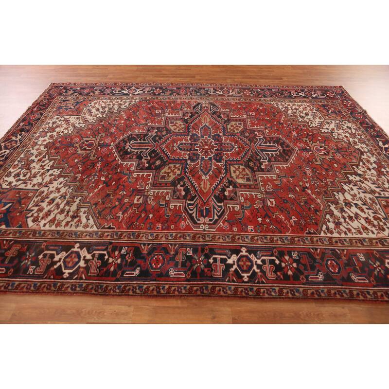 Hand Knotted Oriental 100% Wool Carpet Traditional Medallion Red Heriz Area Rug - 10' 8'' X 8' 2''