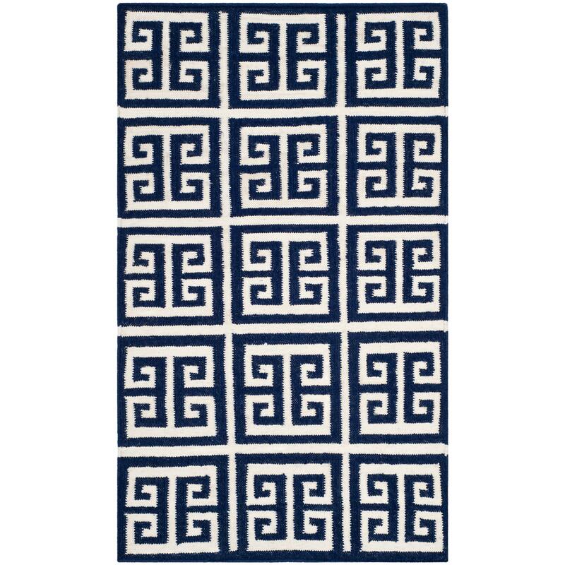 SAFAVIEH Handmade Flatweave Dhurries Oliga Modern Wool Rug - 2'6" x 4' - Navy/Ivory