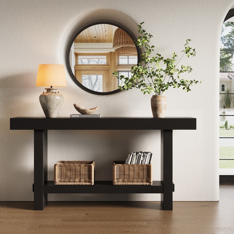 63'' Solid Wood Console Table with Shelf, 2-Tier Narrow Entryway Table