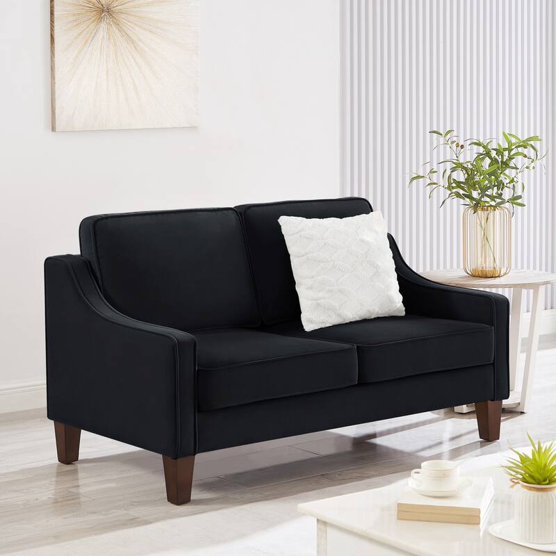 Modern Loveseat sofa for Living Room, Upholstered Velvet Small Couch with Wooden Legs for Bedroom, Navy
