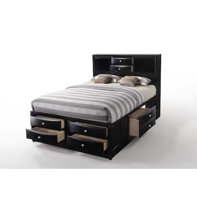 Queen Size Synthetic Wood Storage Bed with 8 Drawers and Bookcase Headboard