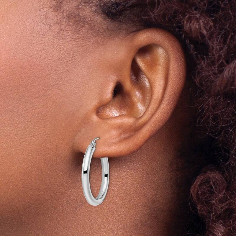 Curata 10k White Gold Polished Hinged Hoop Earrings - 26x23mm