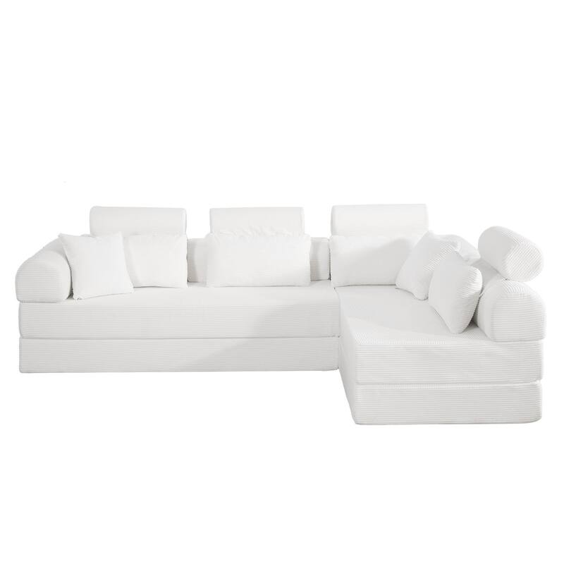 Oversized Convertible Sleeper Sofa Bed, L Shape Modular Sectional Cloud Sofa with Fixed-Shape Frame, Boneless Couch with Pillow