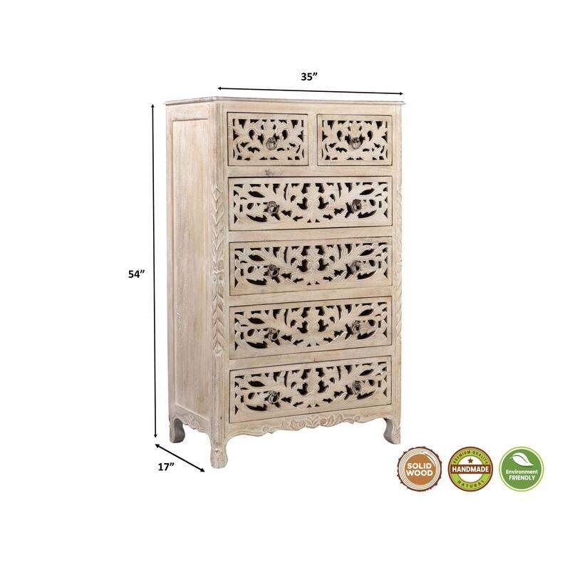 Florence Floral Carved Wood 6-Drawer Chest
