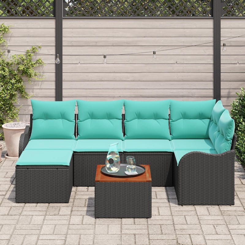 vidaXL 7 Piece Garden Sofa Set with Cushions - 91.5×48.2×27.2