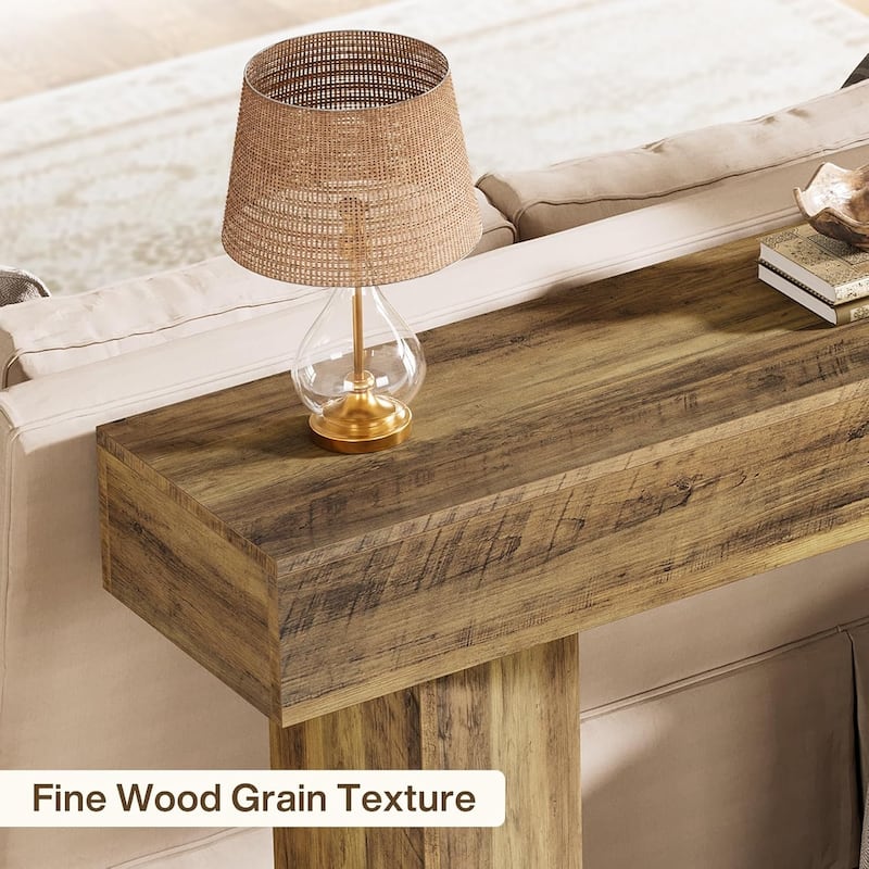 63-Inch Brown Engineered Wood Entryway Table, Farmhouse Long Sofa Table Behind Couch for Living Room