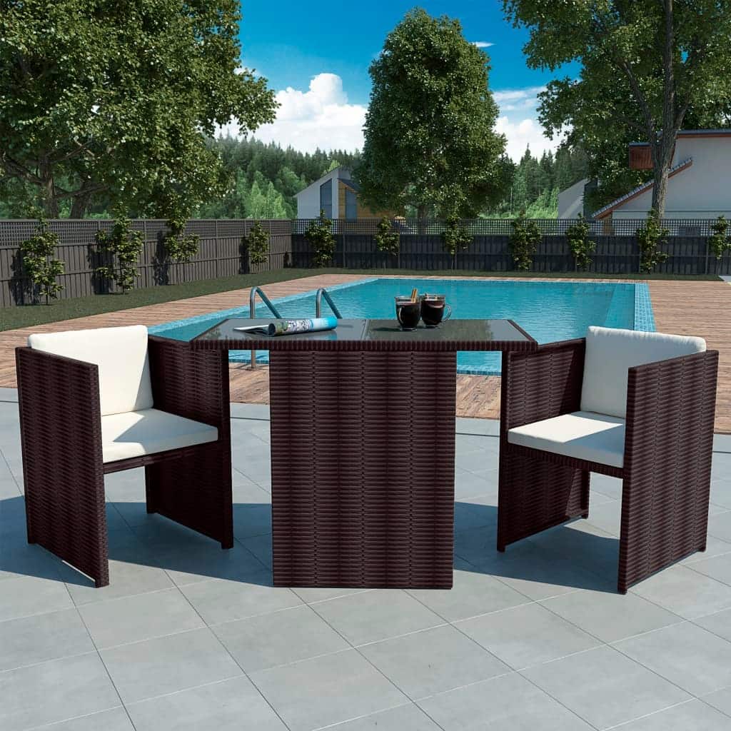vidaXL Patio Bistro Set 3 Piece Garden Wicker Chair with Cushions Poly Rattan