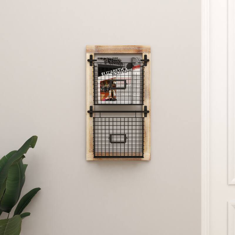 Black Metal Wire 3 or 2 Slot Magazine Rack Holder with Suspended Baskets and Label Slots