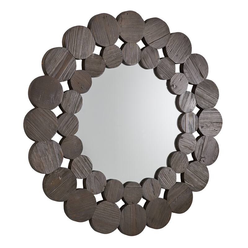 Joshua Dark Brown Reclaimed Wood Round Wall Mirror by iNSPIRE Q Artisan - Large