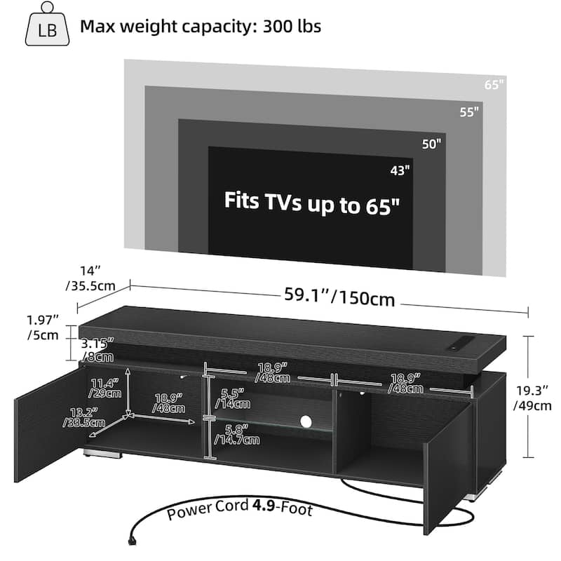 Moasis Modern TV Stand for TV 43"-65" Entertainment Center Media Console with LED Lights