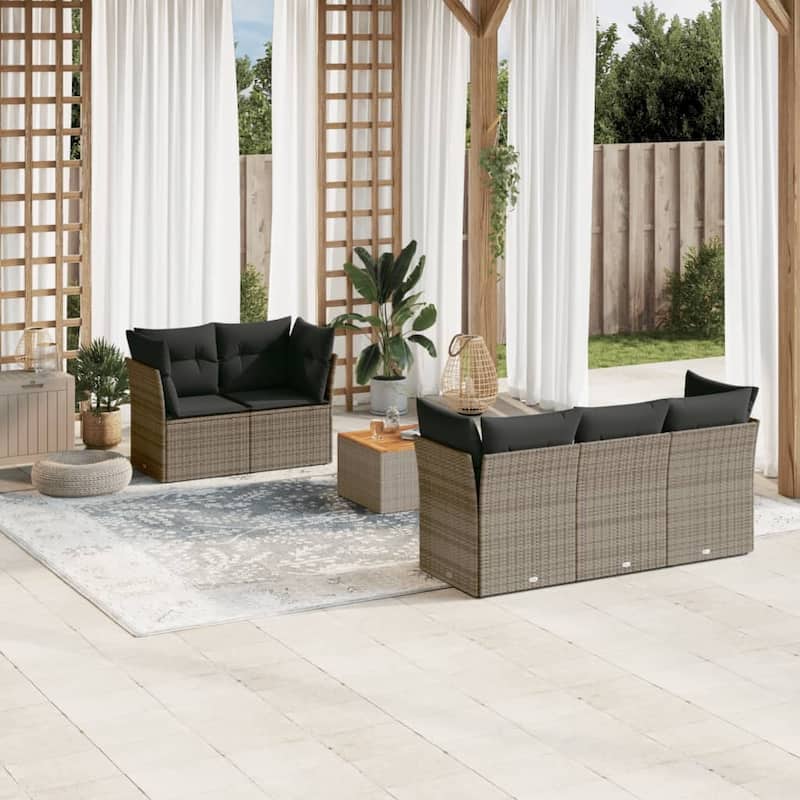 vidaXL Patio Sofa Set with Cushions Outdoor Furniture 6 Piece Poly Rattan - 21.7 x 21.7 x 14.6 - Gray
