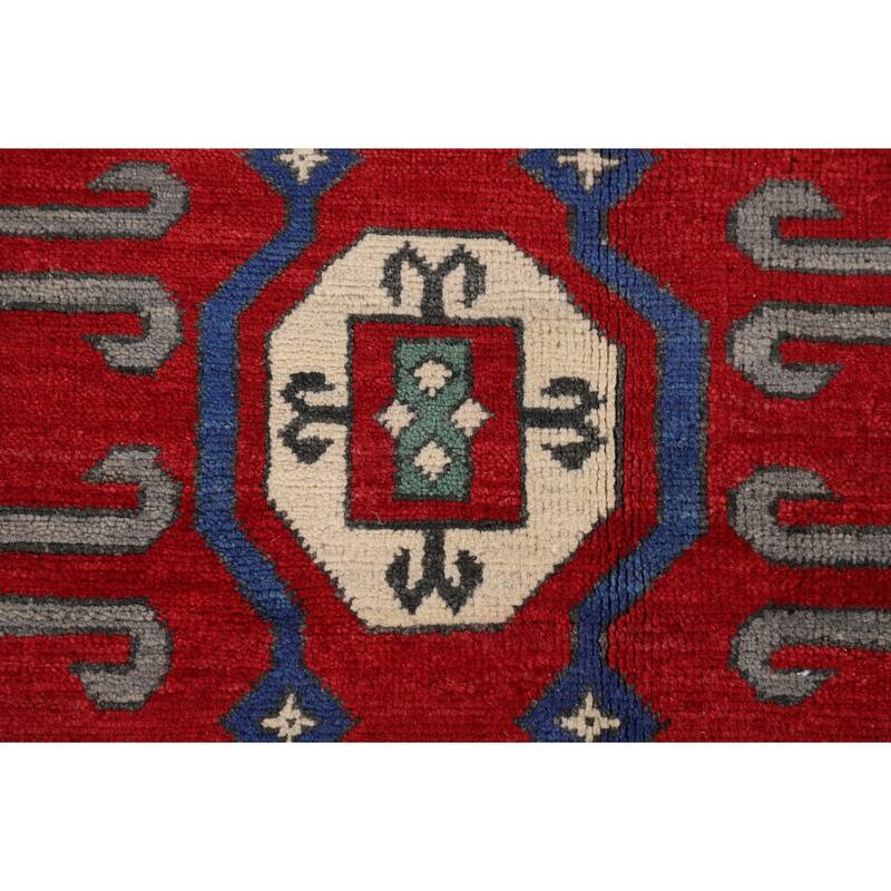 Geometric Gray Kazak Oriental Area Rug Handmade Wool Carpet - 6'4" x 10'0"