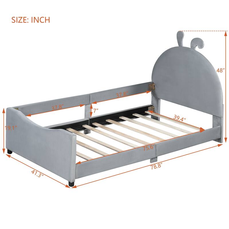 Twin Size Upholstered Daybed with Rabbit Ear Shaped Headboard for Home Office