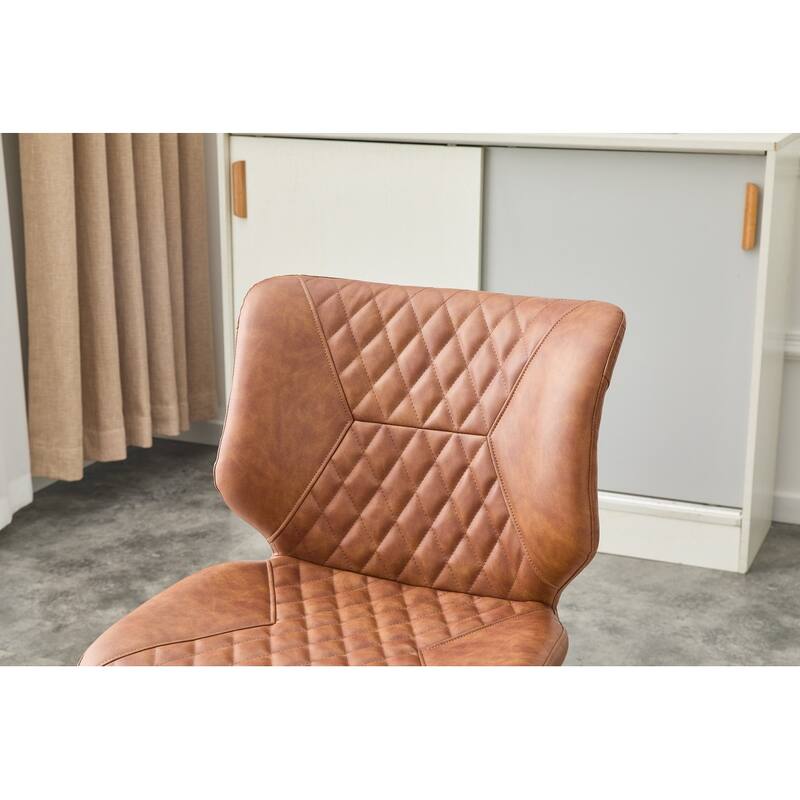 Set of 4, Oil Waxed Leather Dining Chairs with Diamond-Tufted Back