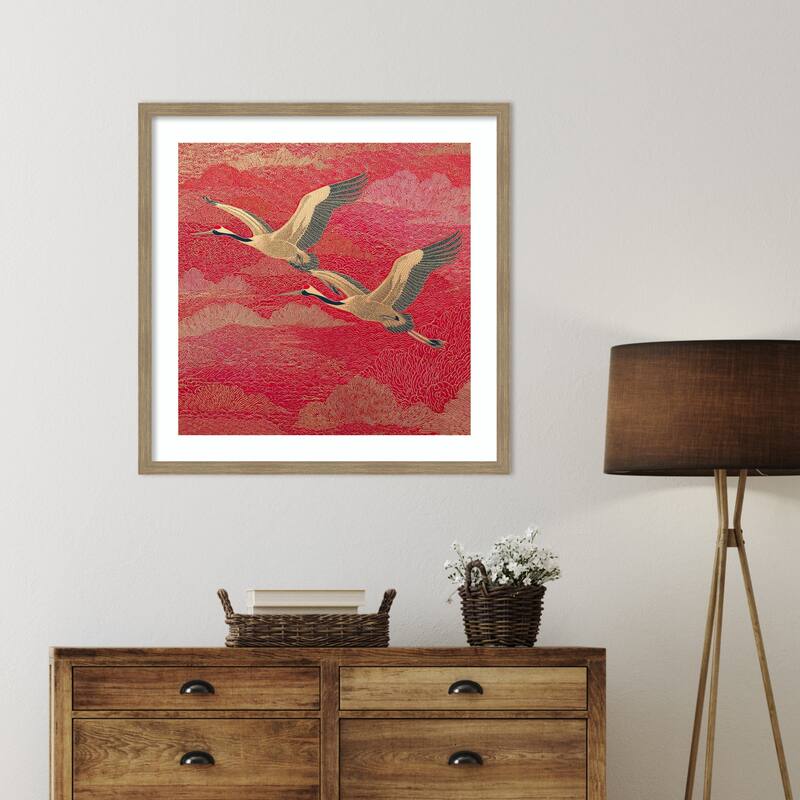 Birds No. 1 by Tradelink inhouse artist Wood Framed Wall Art Print - Woodgrain Stripe Mocha