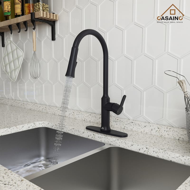 Single Handle Pull Down Sprayer Kitchen Faucet - Black