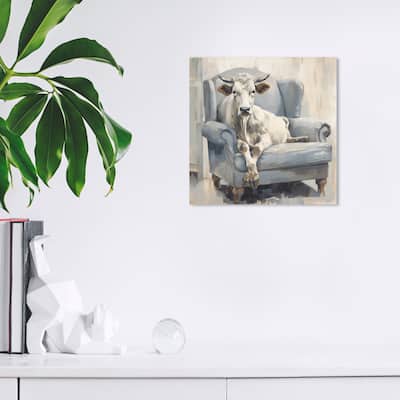 Wynwood Studio Canvas Animals Comfy Cow Gray and Rustic Wall Art Canvas Print