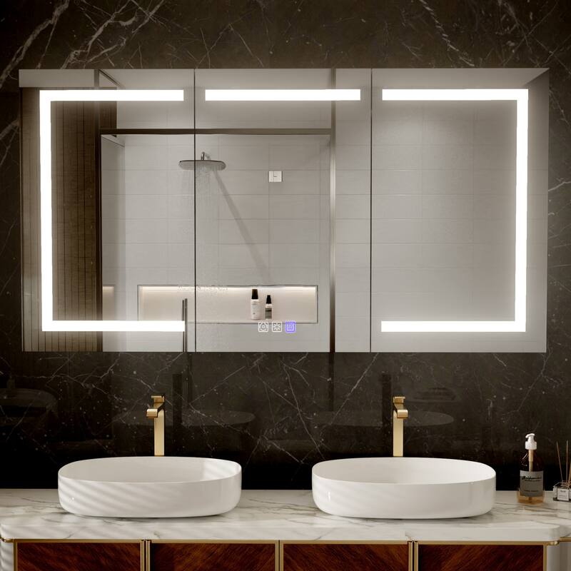 Modland 48-60" Extra Wide LED Medicine Cabinet - Dimmable Tri-Color Lighting,Defogger & GFCI Outlet