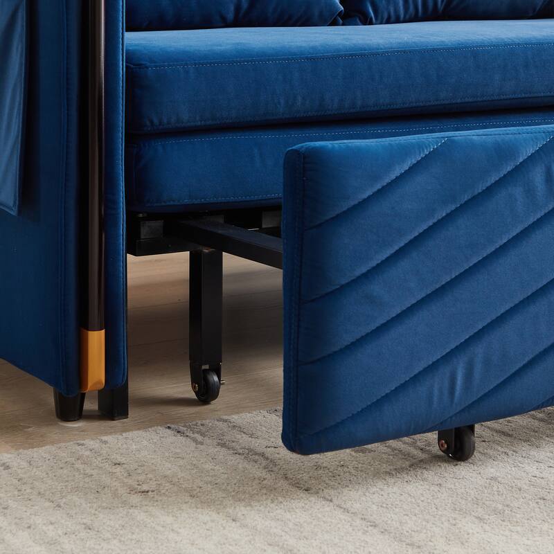 54" Velvet Pull-Out 2-Seater Sofa Bed with Adjustable Backrest & 2 Pillows