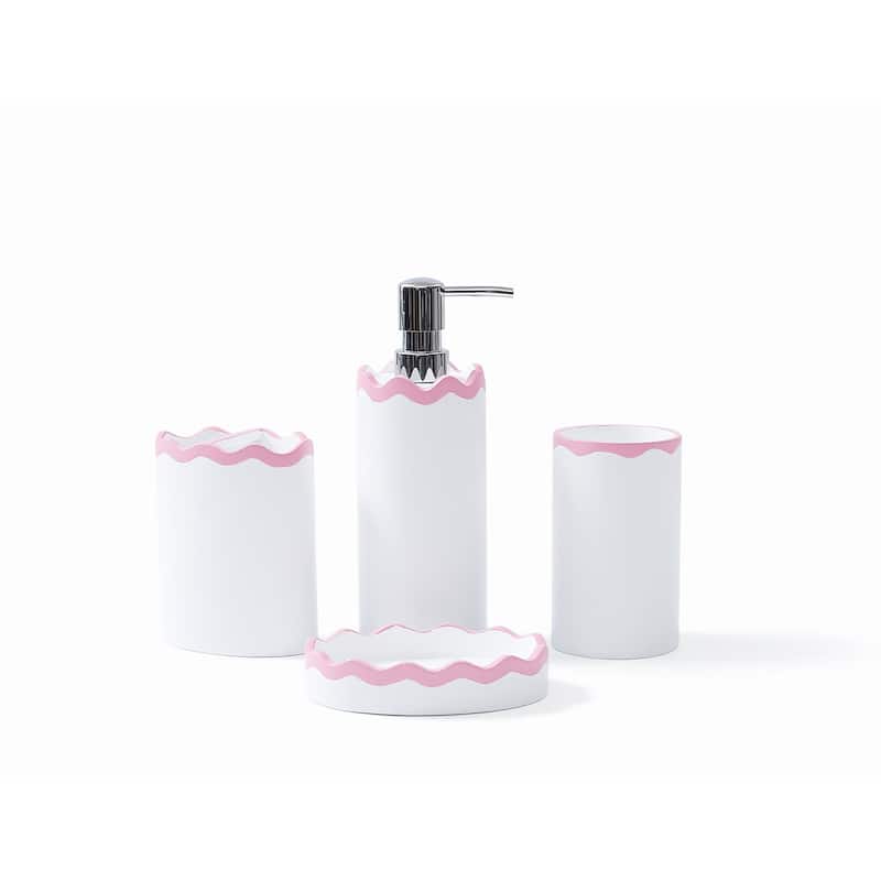 SCOUT Ric Rac 4 Piece Bath Accessory Set - White/Pink