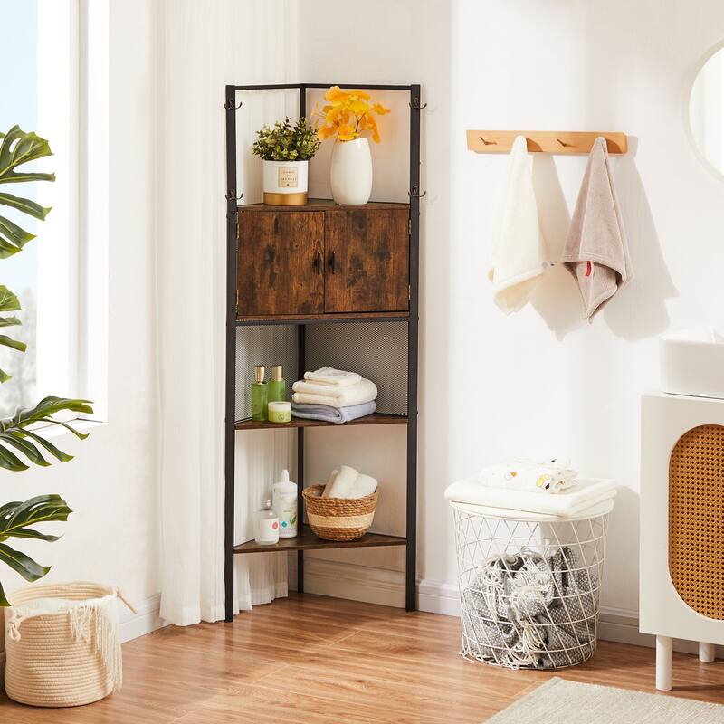 VECELO 59 inch Tall 5-tier Corner Bookshelf with Door Triangle Storage Shelves Plant Stand