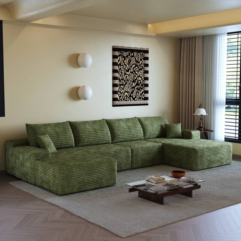 Floor Standing Symmetrical Sectional Sofa with Chaise and Ottoman