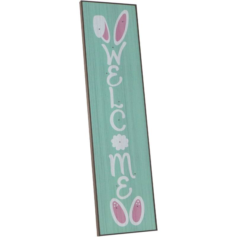 Fraser Hill Farm 45-In. WELCOME Porch Leaner Sign w/Battery-Operated LED Lights & Bunny Ears, Festive Spring Decoration, Blue