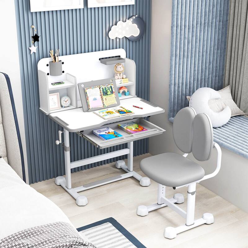 Costway Kid’s Study Desk & Chair Set with Tilt Desktop, Pen Holder & - See Details