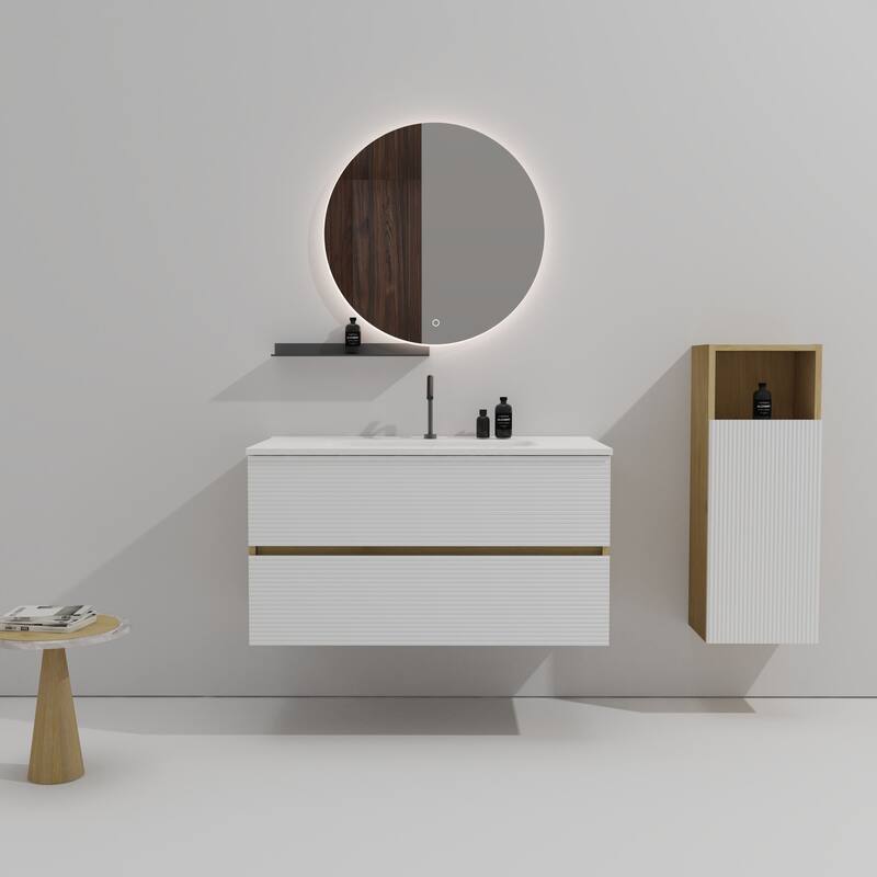 35" Modern Bathroom Vanity with Silent Soft-Closing Drawers, Eco-Friendly Natural Oak Finish