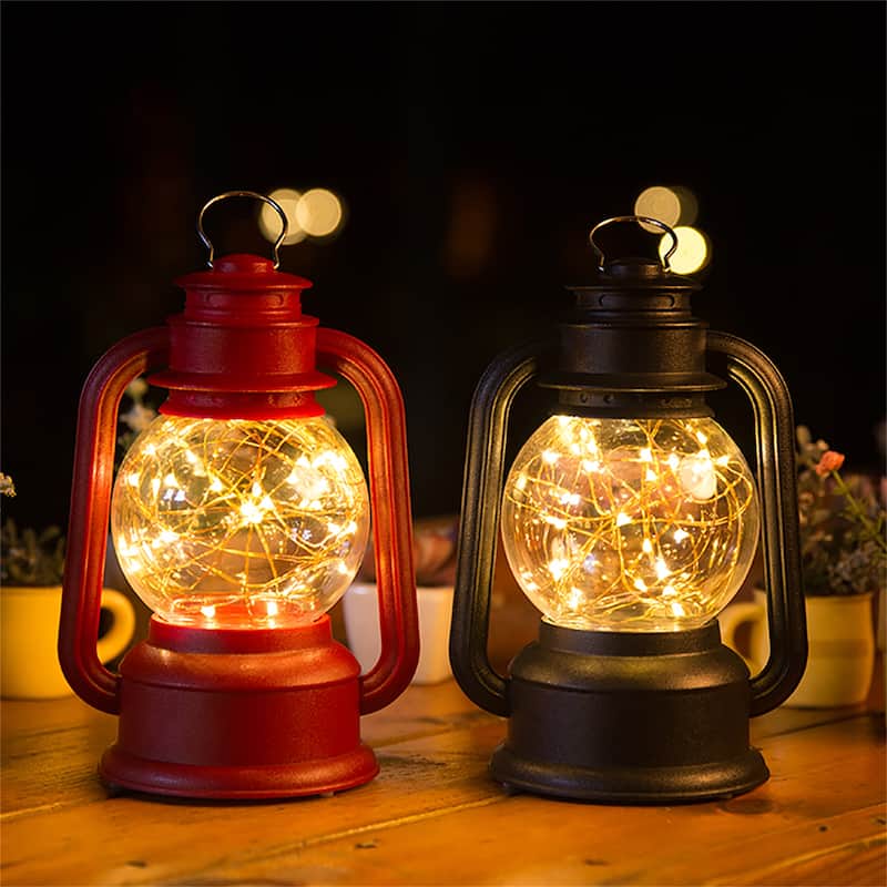 Black＆Red Solar Power LED Lantern,Original Oil Burning Lantern Design