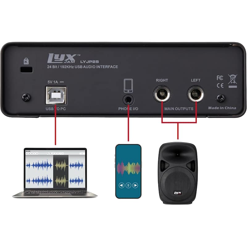 LyxJam 2x2 Recording USB Audio Interface with ASIO Driver, Studio Software Bundle & Accessories