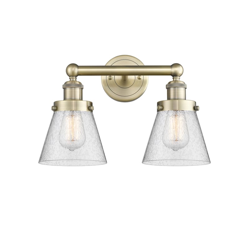 Innovations Lighting 616-2W-10-16 Cone Vanity Cone 2 Light 16" Wide - Antique Brass / Seedy