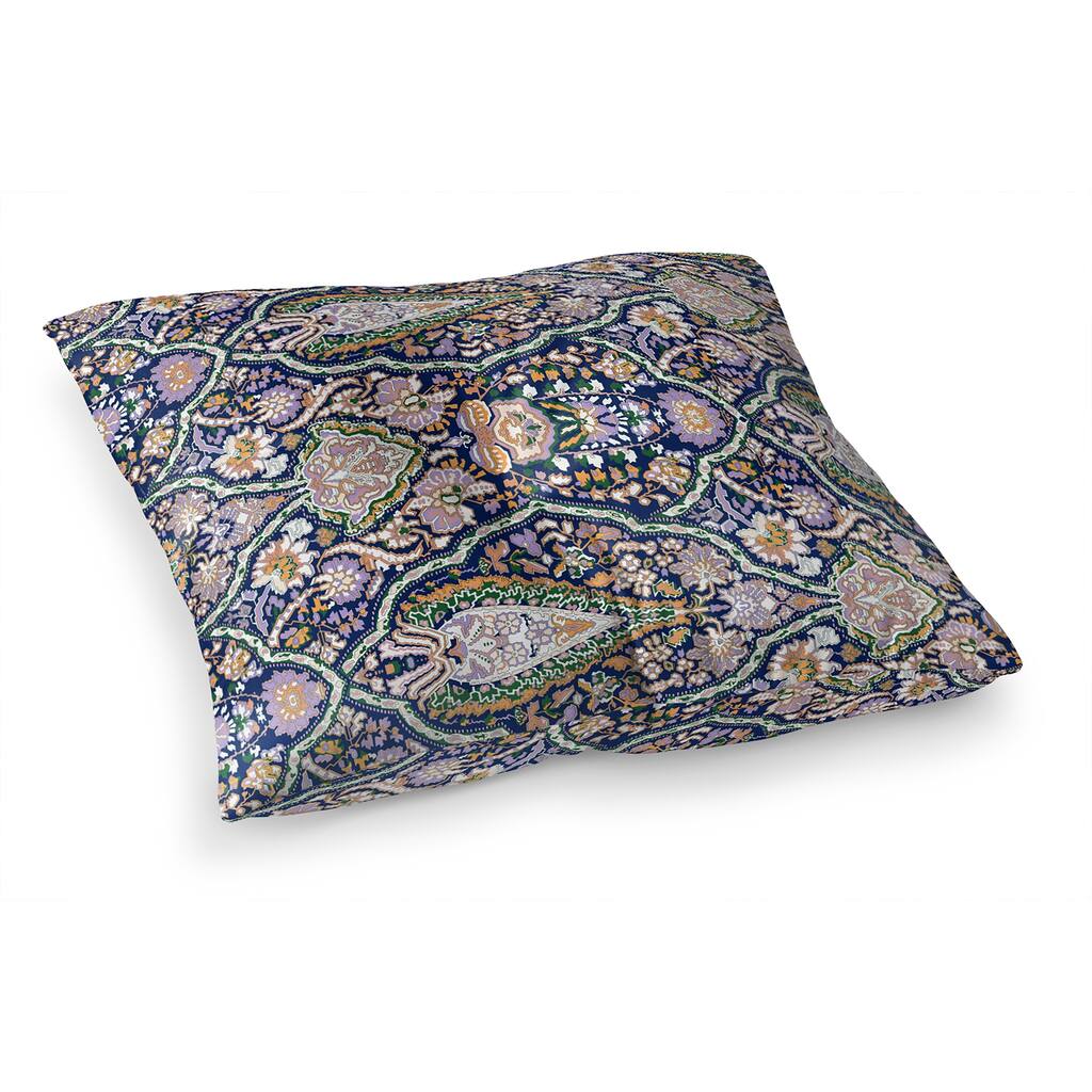 KIRMAN BLUE AND ORANGE AND GREEN Floor Pillow By Kavka Designs